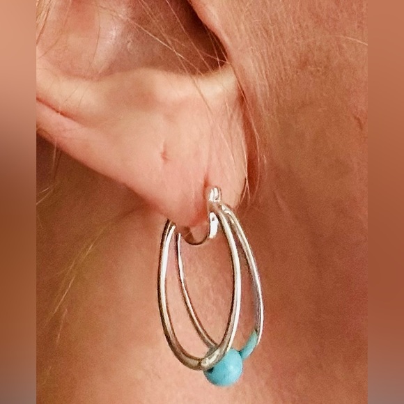 Mojave Turquoise Beaded Liquid Silver Necklace & perfectly matching Earrings NWT - Picture 7 of 14